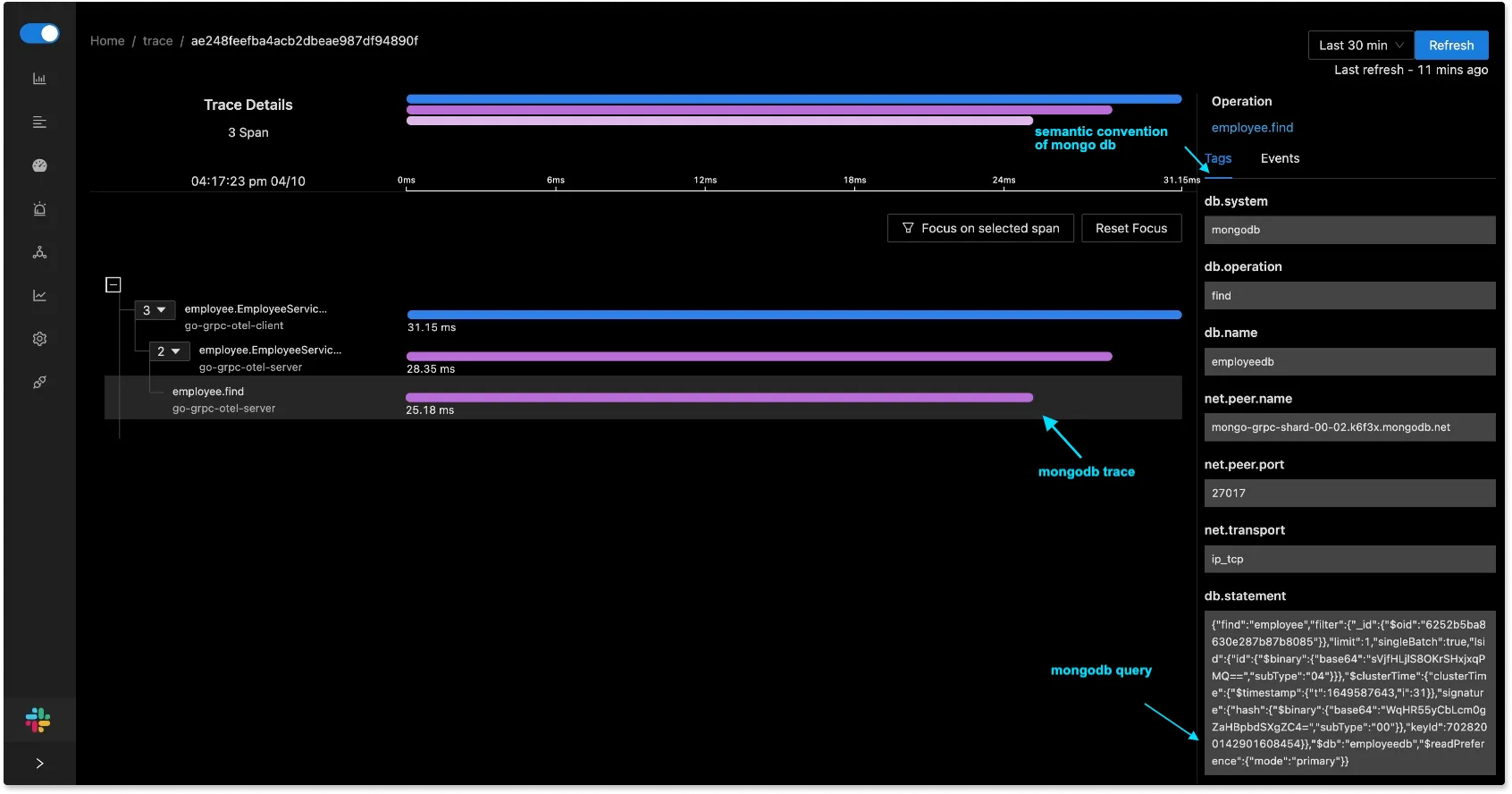 Traces for MongoDB