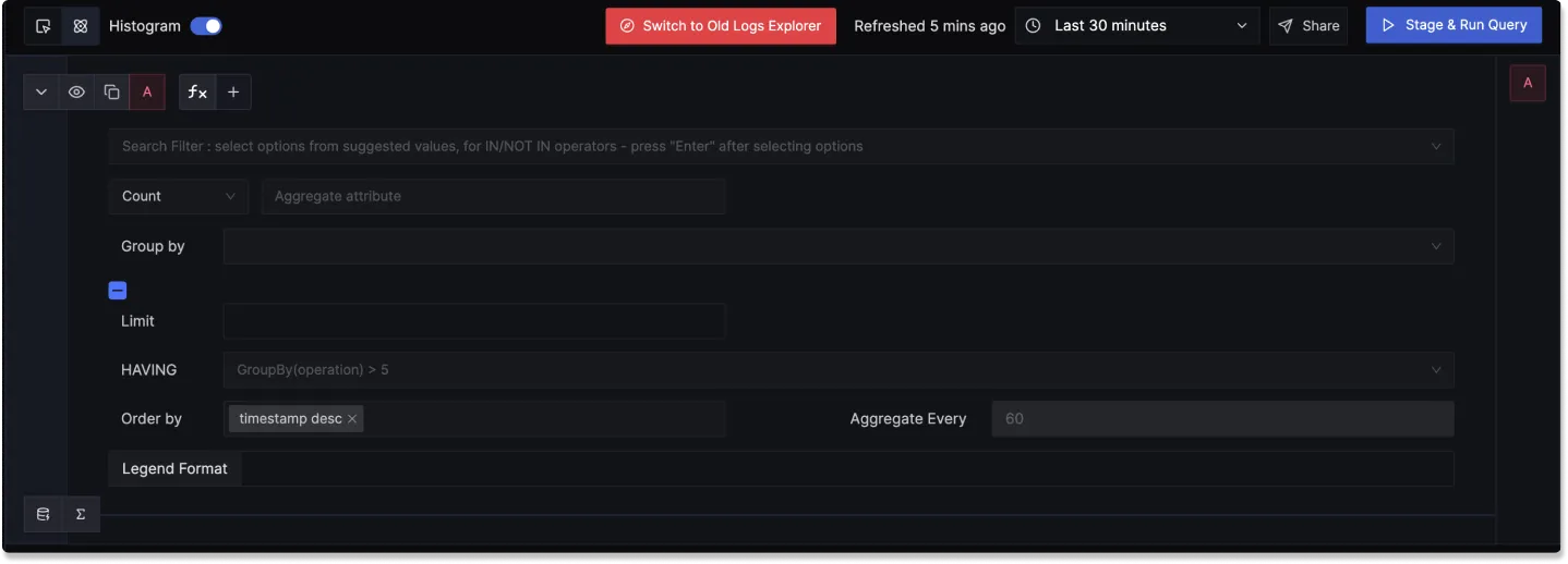 Query Builder in SigNoz Logs Explorer