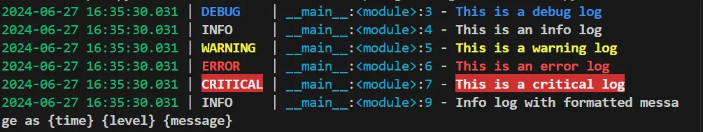 Displaying logs formatted with various logging levels in the resulting output.