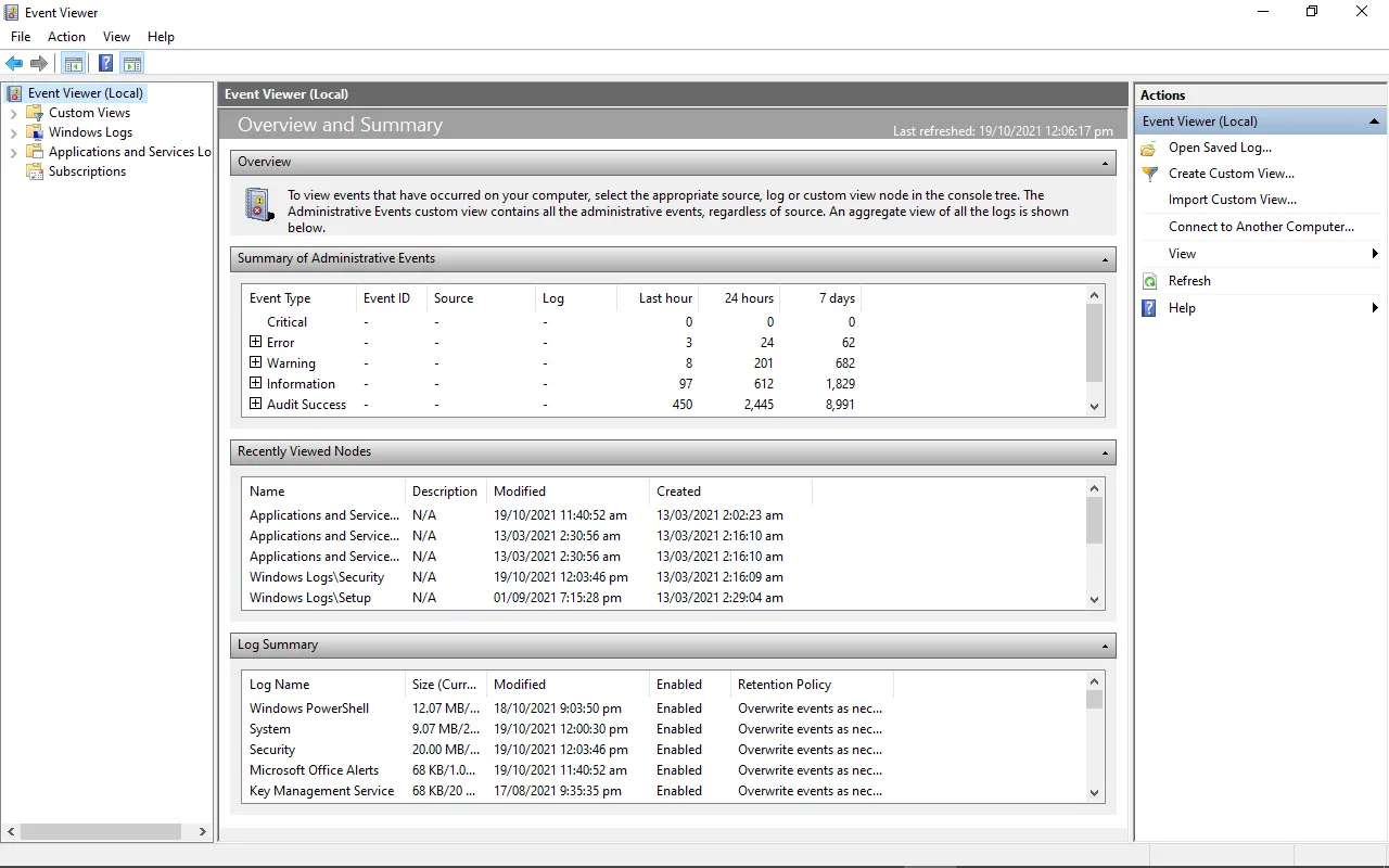 Event Viewer main page